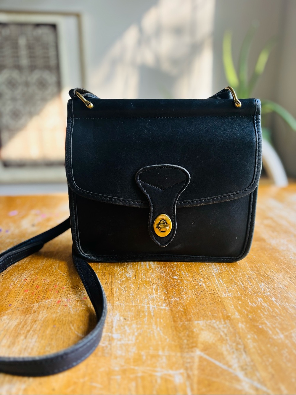Jack Georges Black Leather Crossbody Bag with Gold Turn-Lock